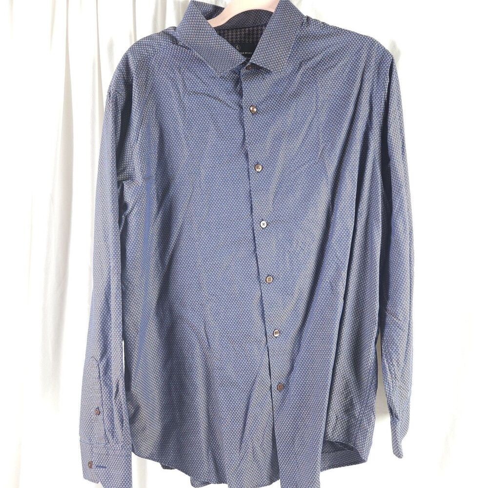 Hart Schaffner Marx Blue Geometric Dress Shirt Mens XL Long‎ Sleeve